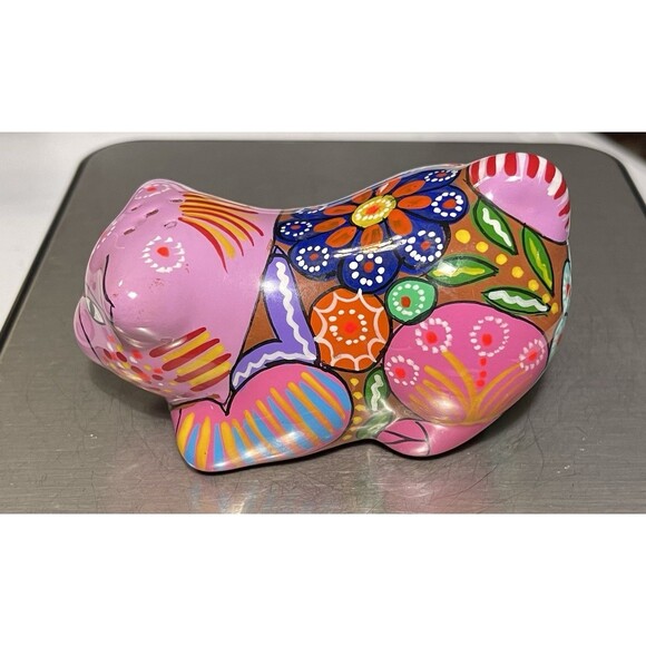 Mexican Talavera? Pig Saltshaker Pottery Colorful Painted Florals Signed DO RO - Picture 2 of 10